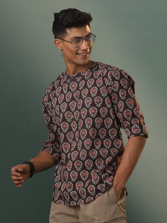 Men's Coffee Cotton Short Kurta