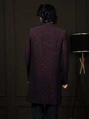 Men's Wine Silk Blend Sherwani Only Top