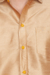 Men's Rose Gold Silk Blend Ethnic Shirt