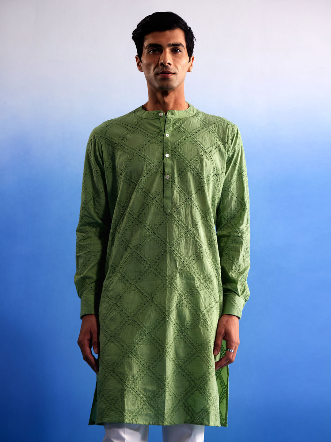 Men's Green Cotton Kurta