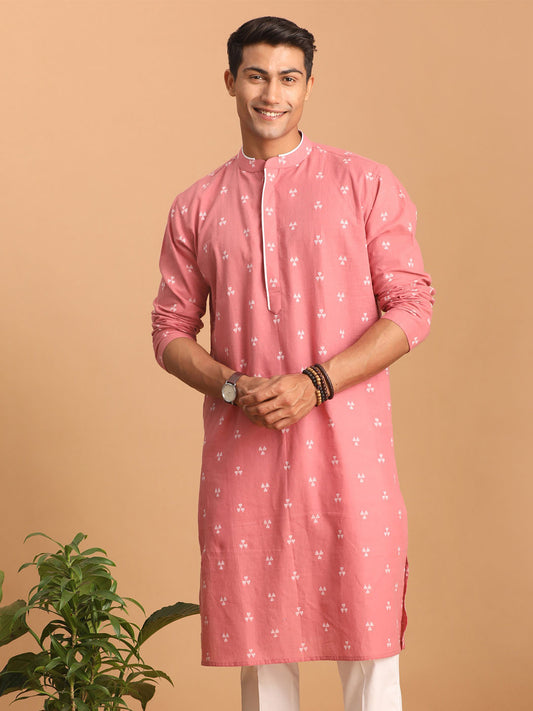 Men's Pink Cotton Kurta