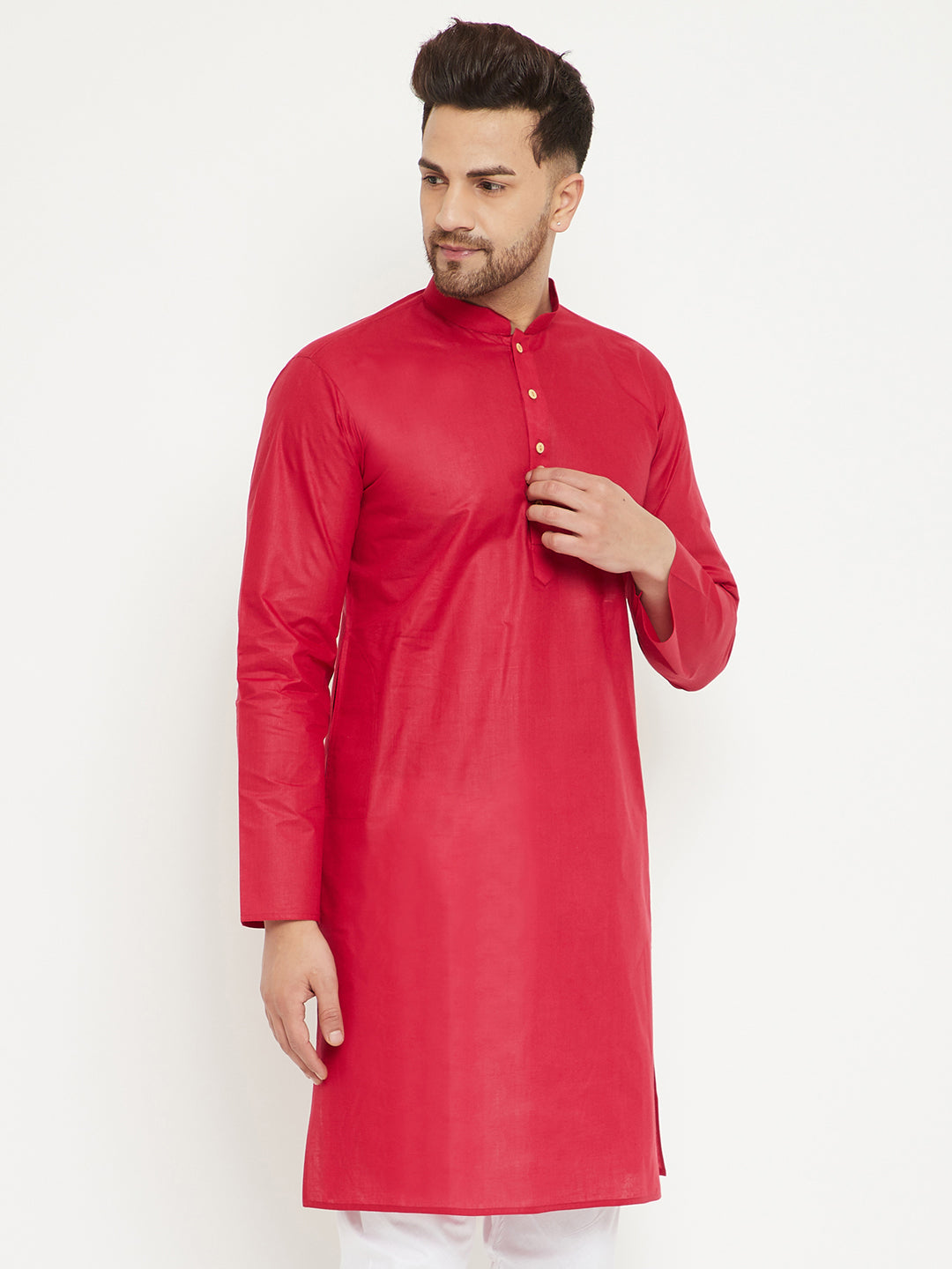 Men's Maroon Cotton Kurta