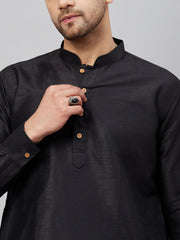 Men's Black And Rose Gold Cotton Blend Kurta Pyjama Set