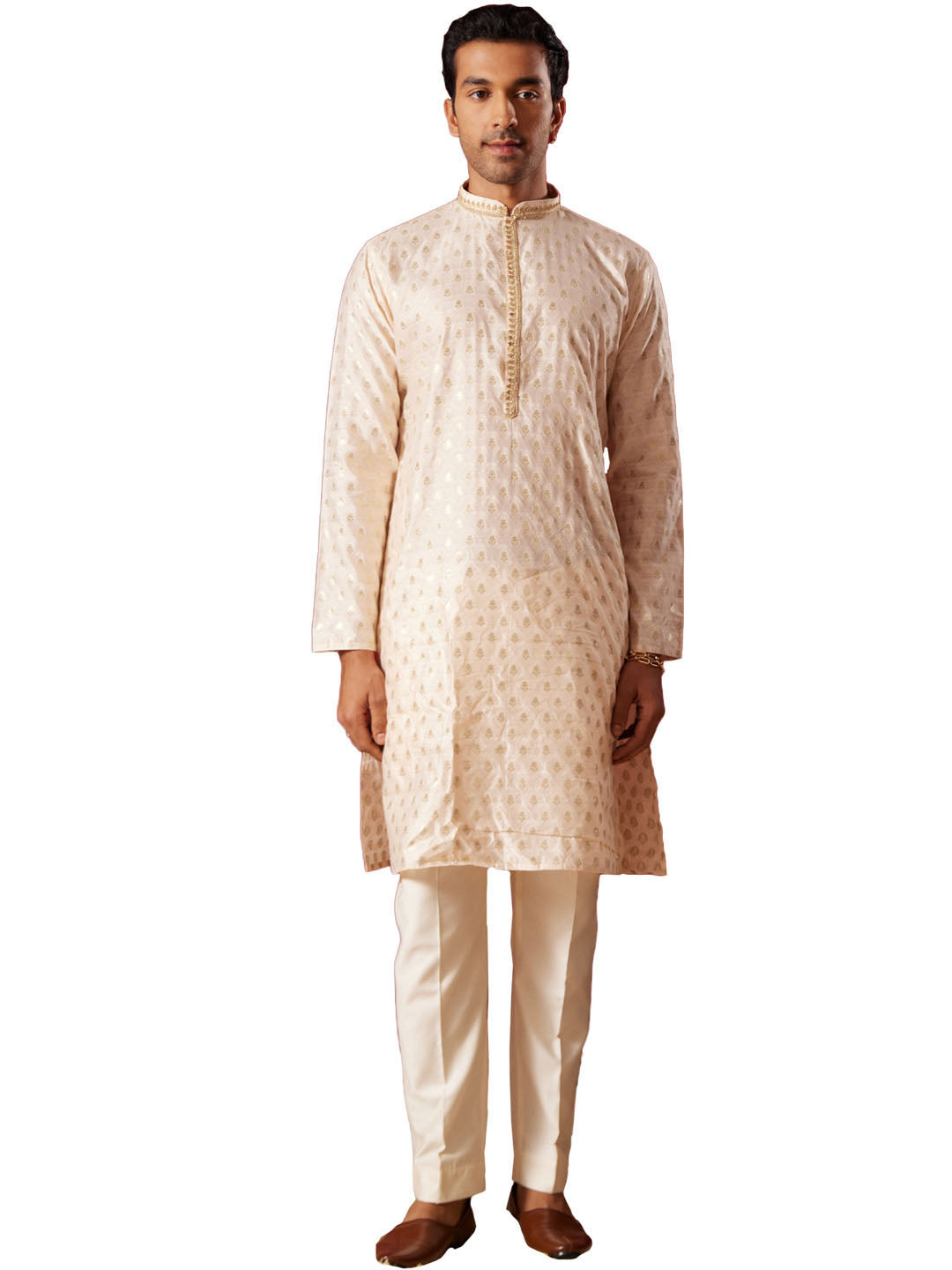 Men's Peach Silk Blend Kurta Pyjama Set