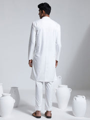 Men's White Cotton Silk Kurta And Pyjama Set