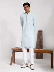 Men's Aqua Rayon Kurta And Pyjama Set