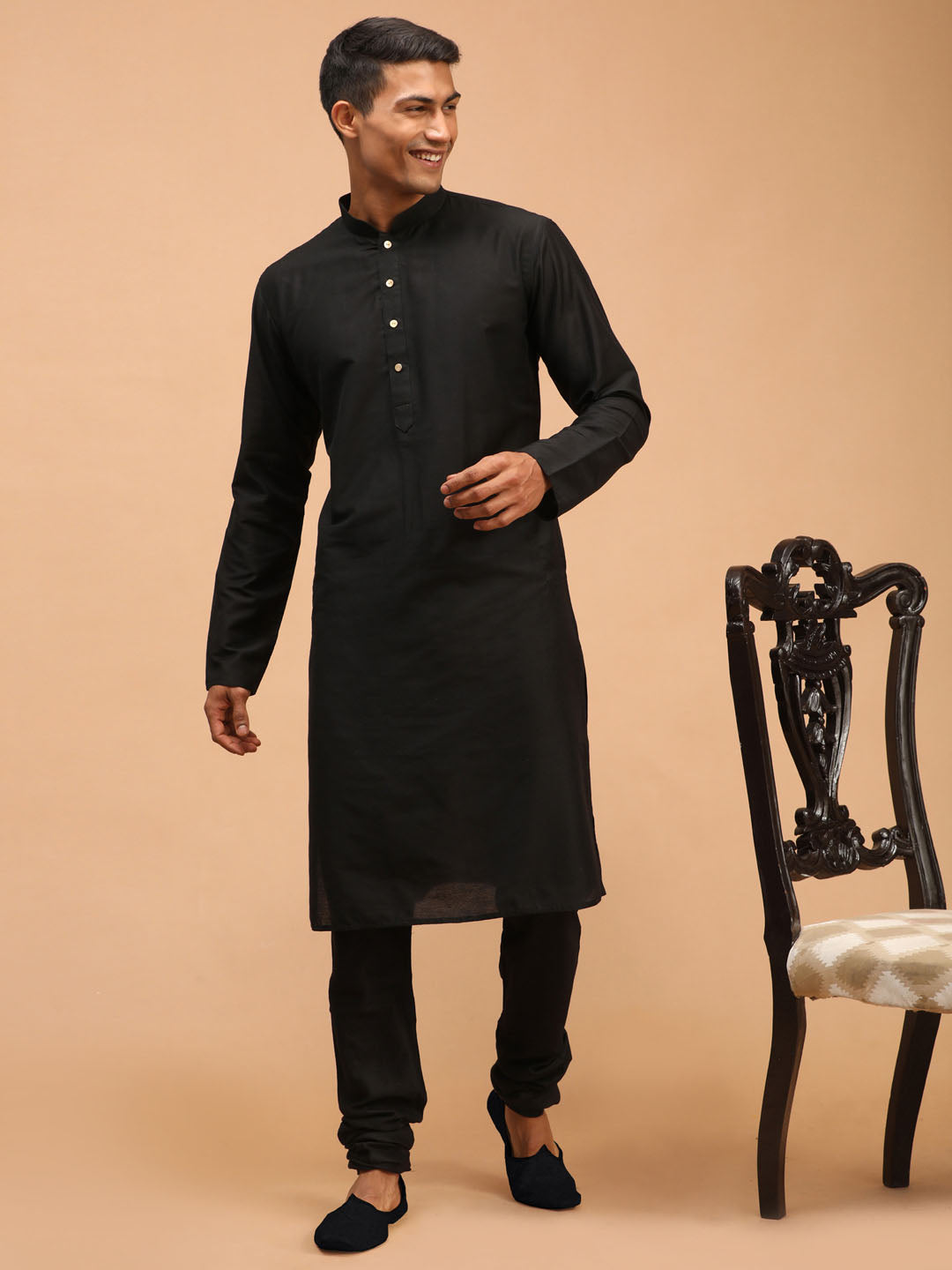 Men's Black Viscose Kurta