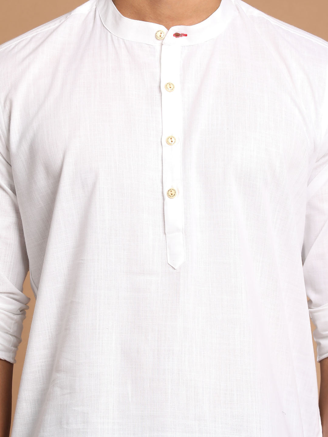 Men's White Cotton Blend Short Kurta