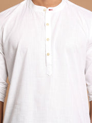 Men's White Cotton Blend Short Kurta