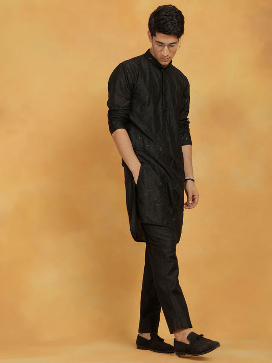 Men's Black Viscose Kurta And Pyjama Set