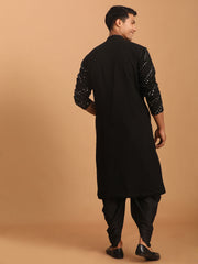 Men's Black Georgette Kurta and Dhoti Pant, Dupatta