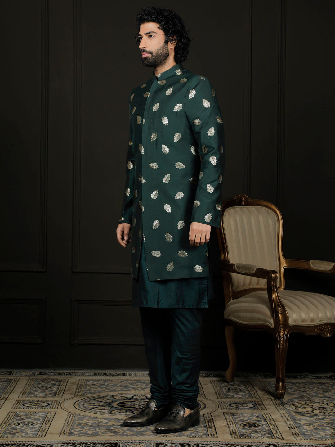 Men's Green Viscose Sherwani Set