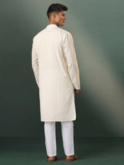 Men's Cream And Red Cotton Kurta Pyjama Set