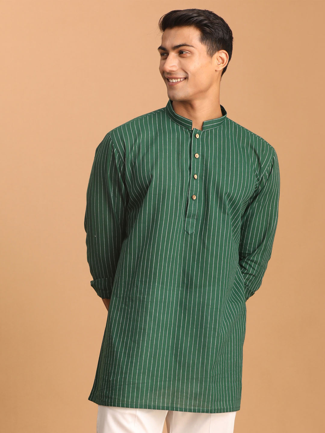 Men's Green Cotton Short Kurta