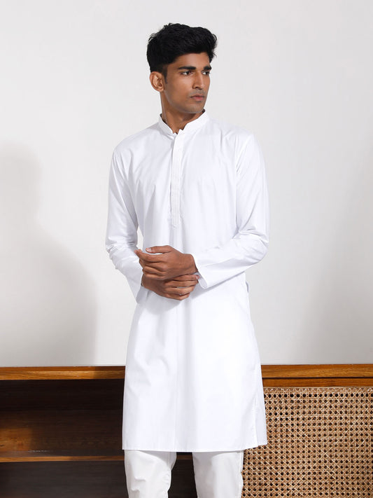 Men's White Cotton Silk Kurta