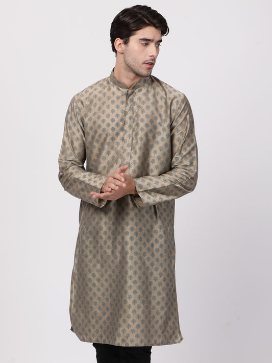 Men Beige Cotton Blend Kurta