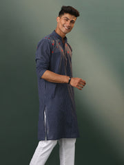 Men's Navy Blue Cotton Kurta