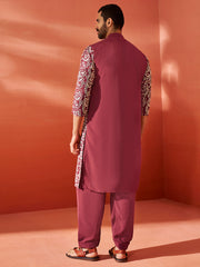 Men's Maroon Georgette Kurta And Patiala Set