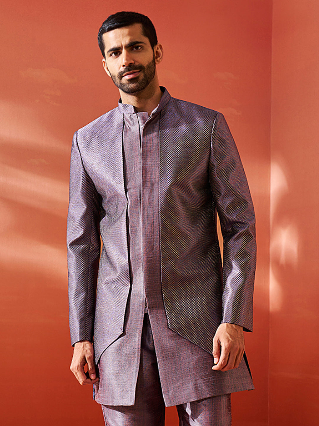 Men's Purple Silk Blend Sherwani Only Top