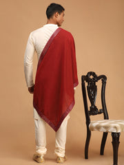 Men's Cream Viscose Kurta, Pyjama & Dupatta Set