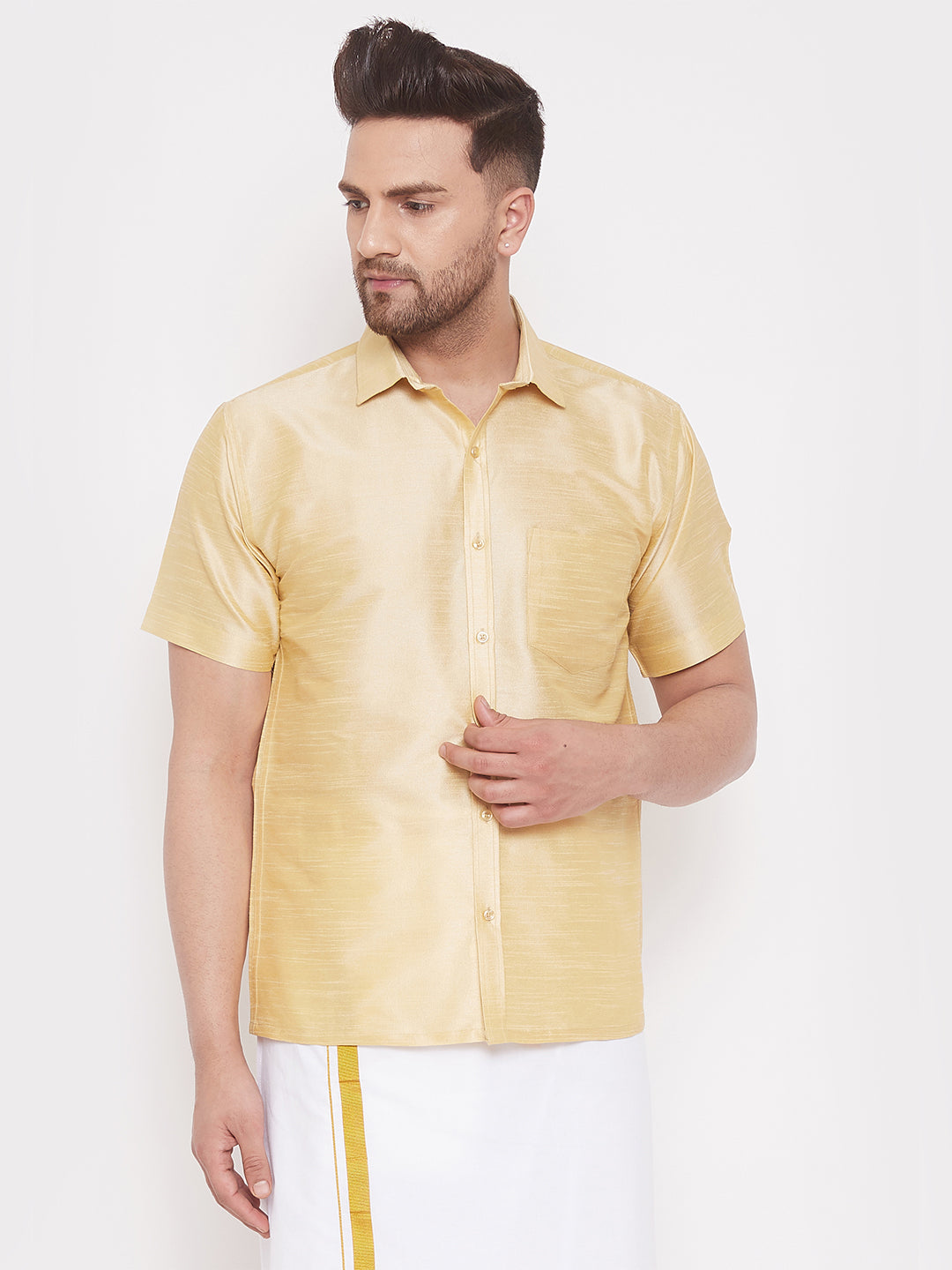 Men's Gold Silk Blend Ethnic Shirt