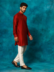 Men's Maroon And Cream Viscose Kurta Pyjama Set