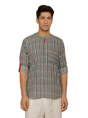 Men's Green Cotton Short Kurta