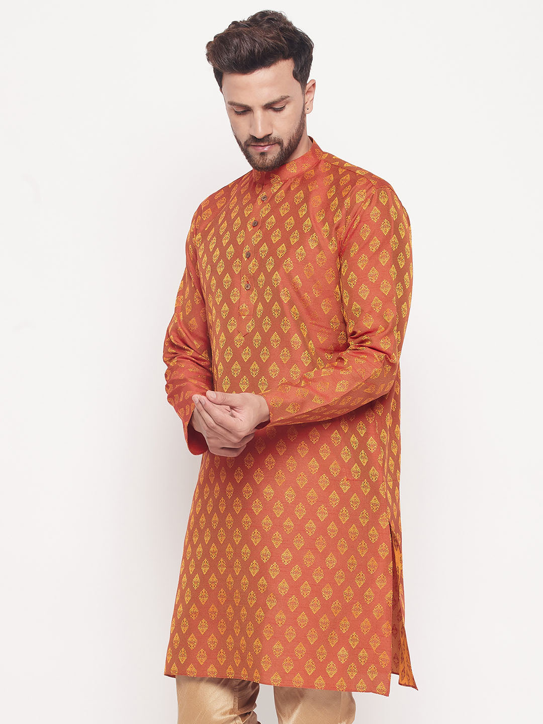 Men Red Silk Blend Kurta