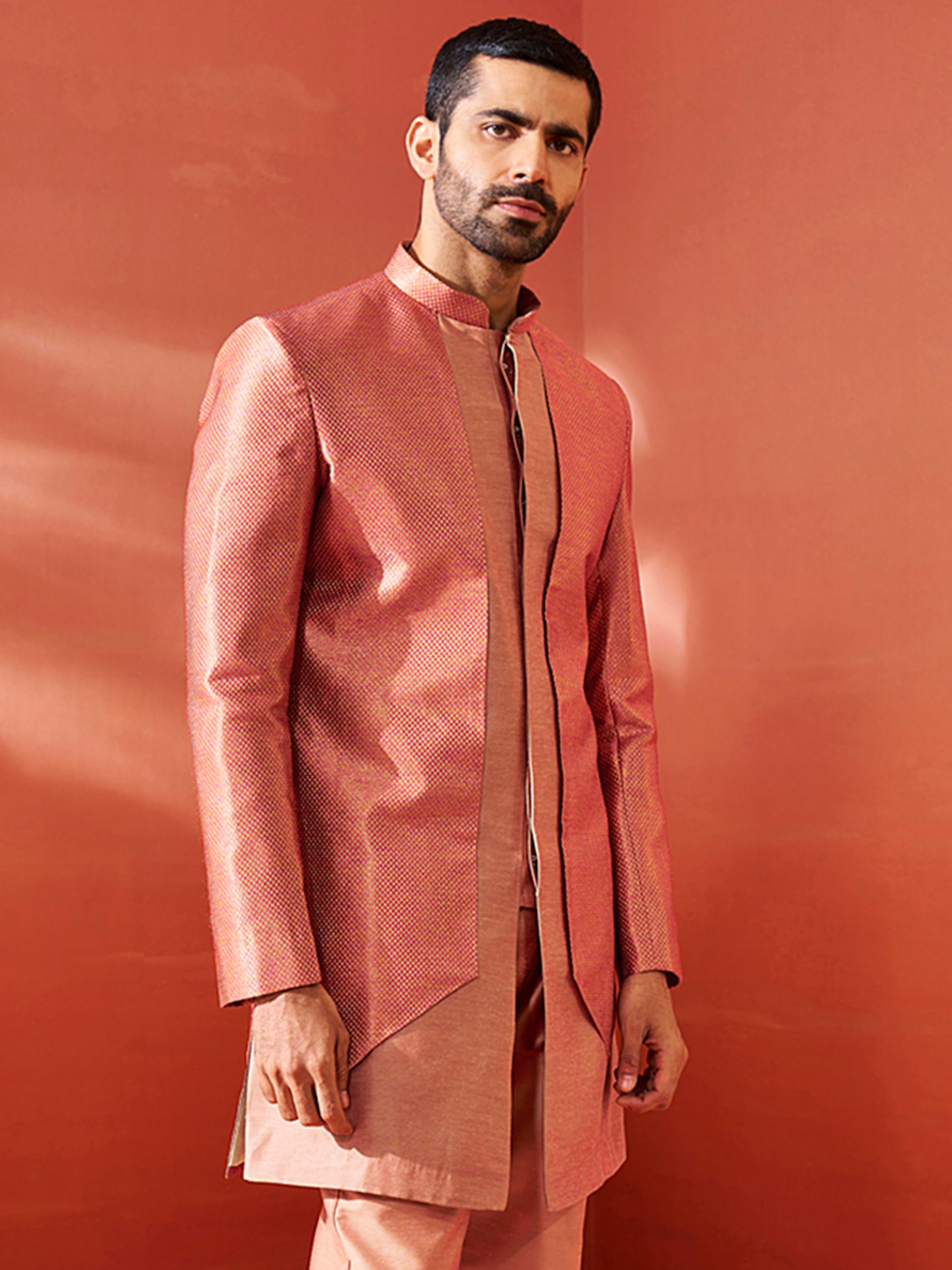 Men's Rust Silk Blend Sherwani Only Top