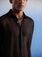 Men's Black Georgette Ethnic Shirt