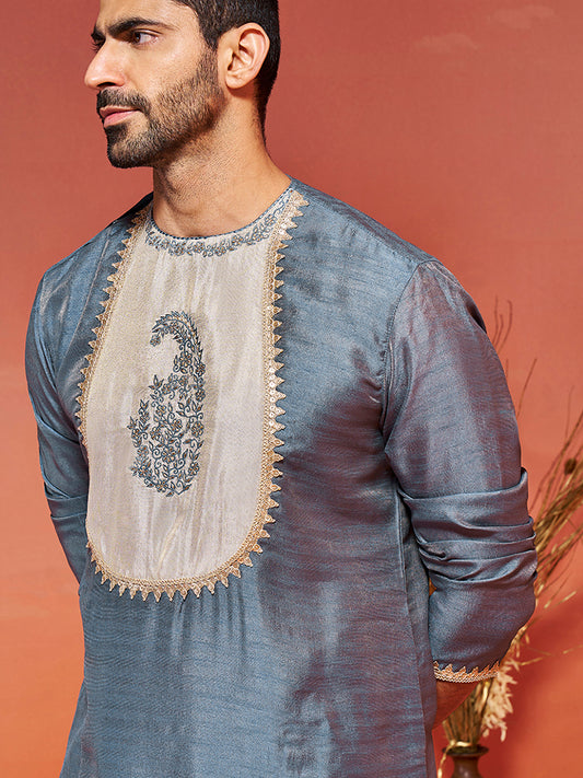 Men's Gray Silk Blend Kurta