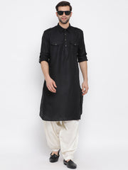 Men's Black Cotton Blend Pathani Kurta