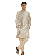 Men's Cream Cotton Blend Kurta And Pyjama Set