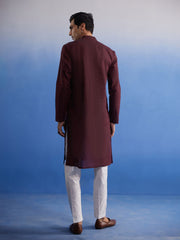 Men's Maroon And White Pure Cotton Kurta Pyjama Set