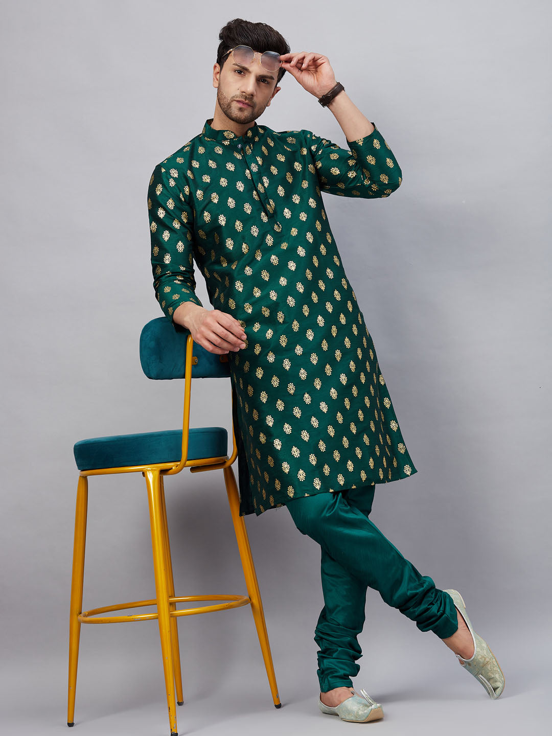 Men's Green Dupion Silk Kurta