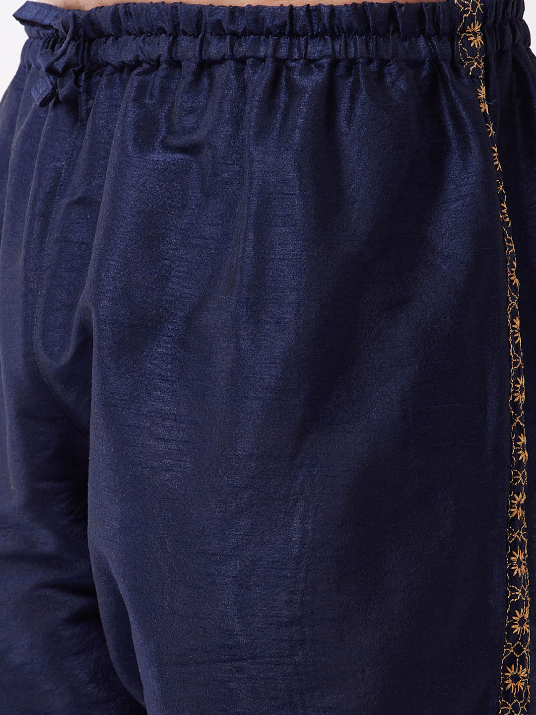 Men's Navy Blue Silk Blend Embroidered Pyjama