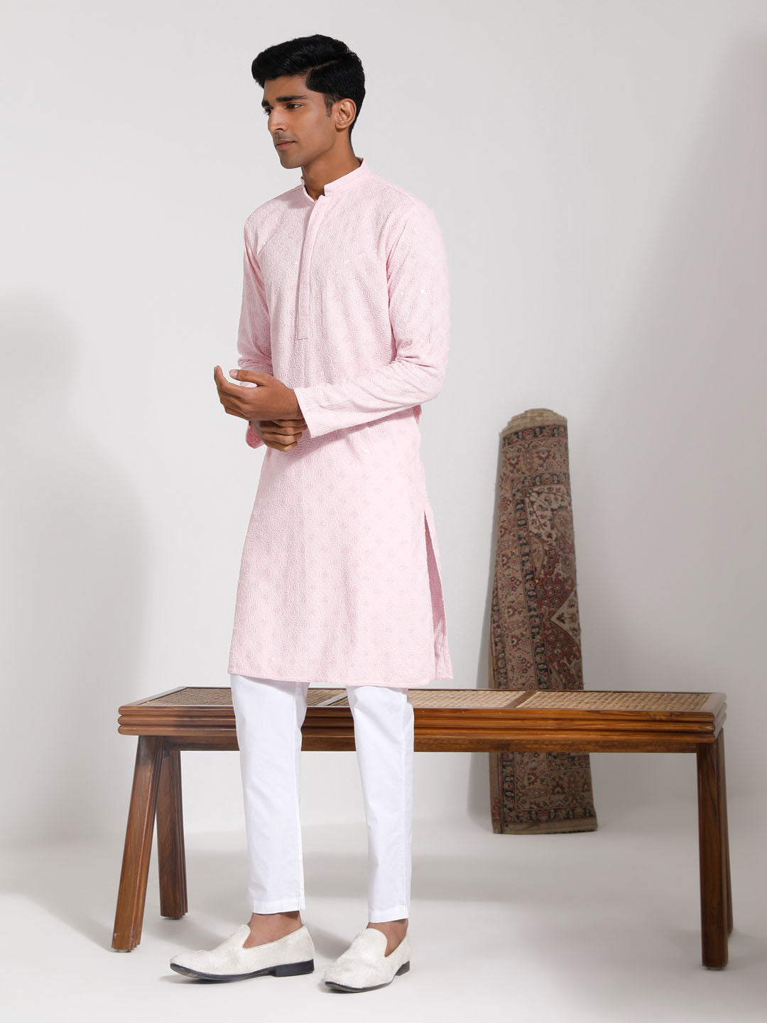 Men's Pink Rayon Kurta And Pyjama Set