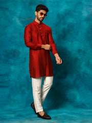 Men's Maroon And Cream Viscose Kurta Pyjama Set