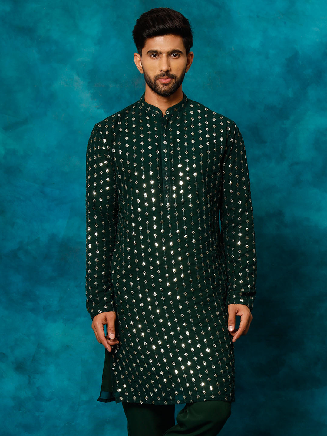 Men's Green Georgette Kurta