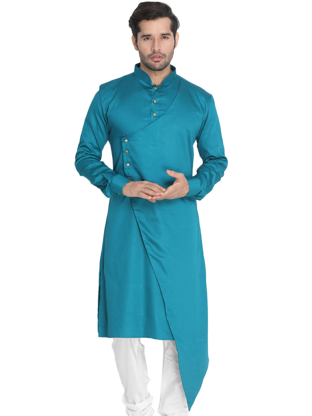 Men Green Cotton Cotton Satin Kurta