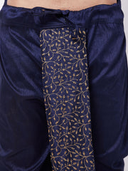 Men's Navy Blue Silk Blend Embroidered Dhoti