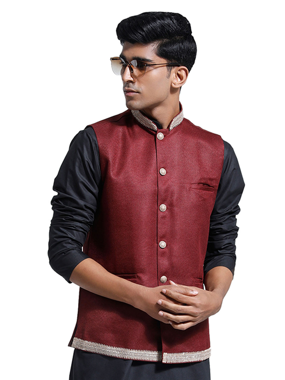 Men's Maroon Jute Nehru Jacket