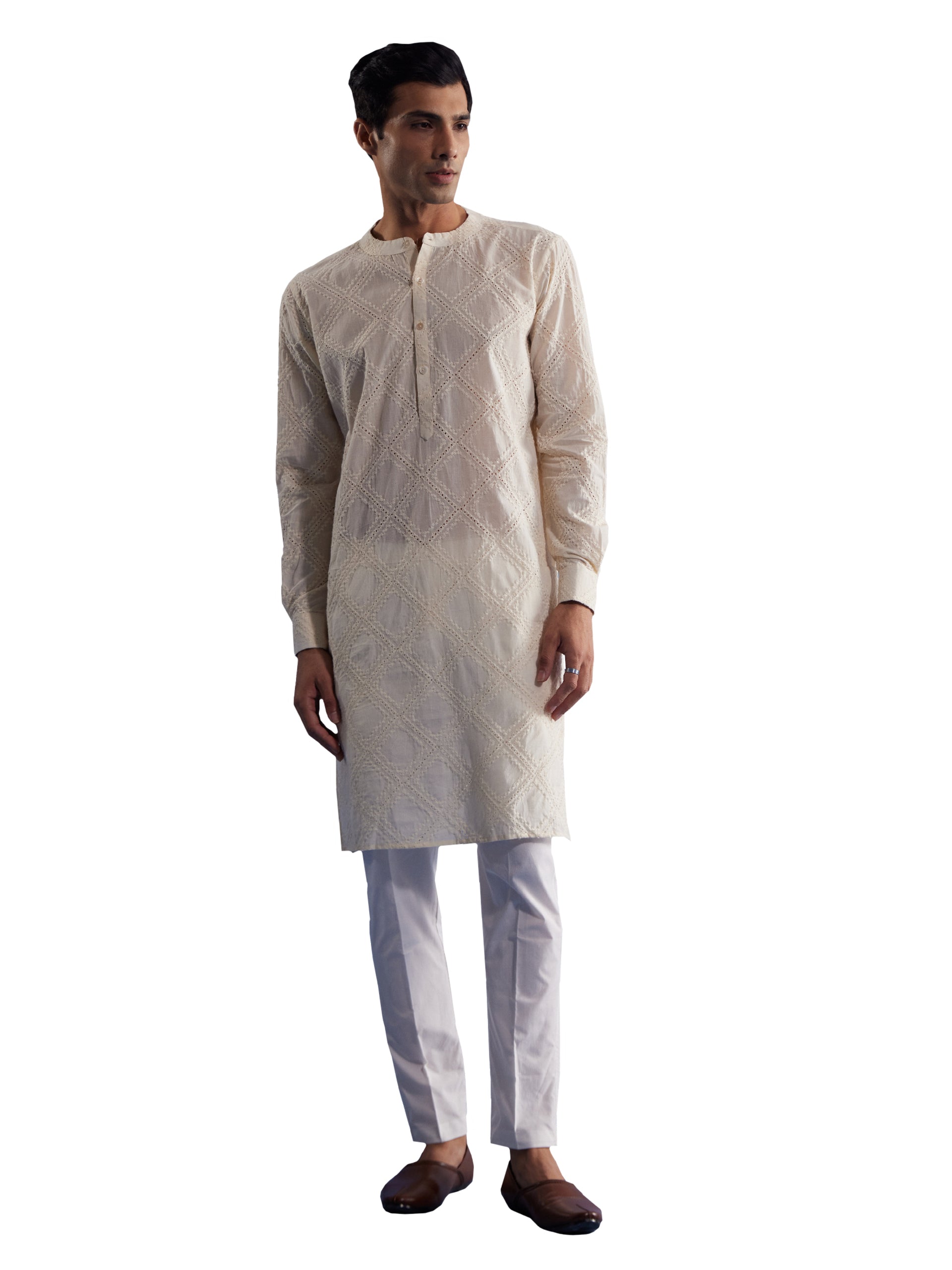 Men's Cream Cotton Kurta Pyjama Set