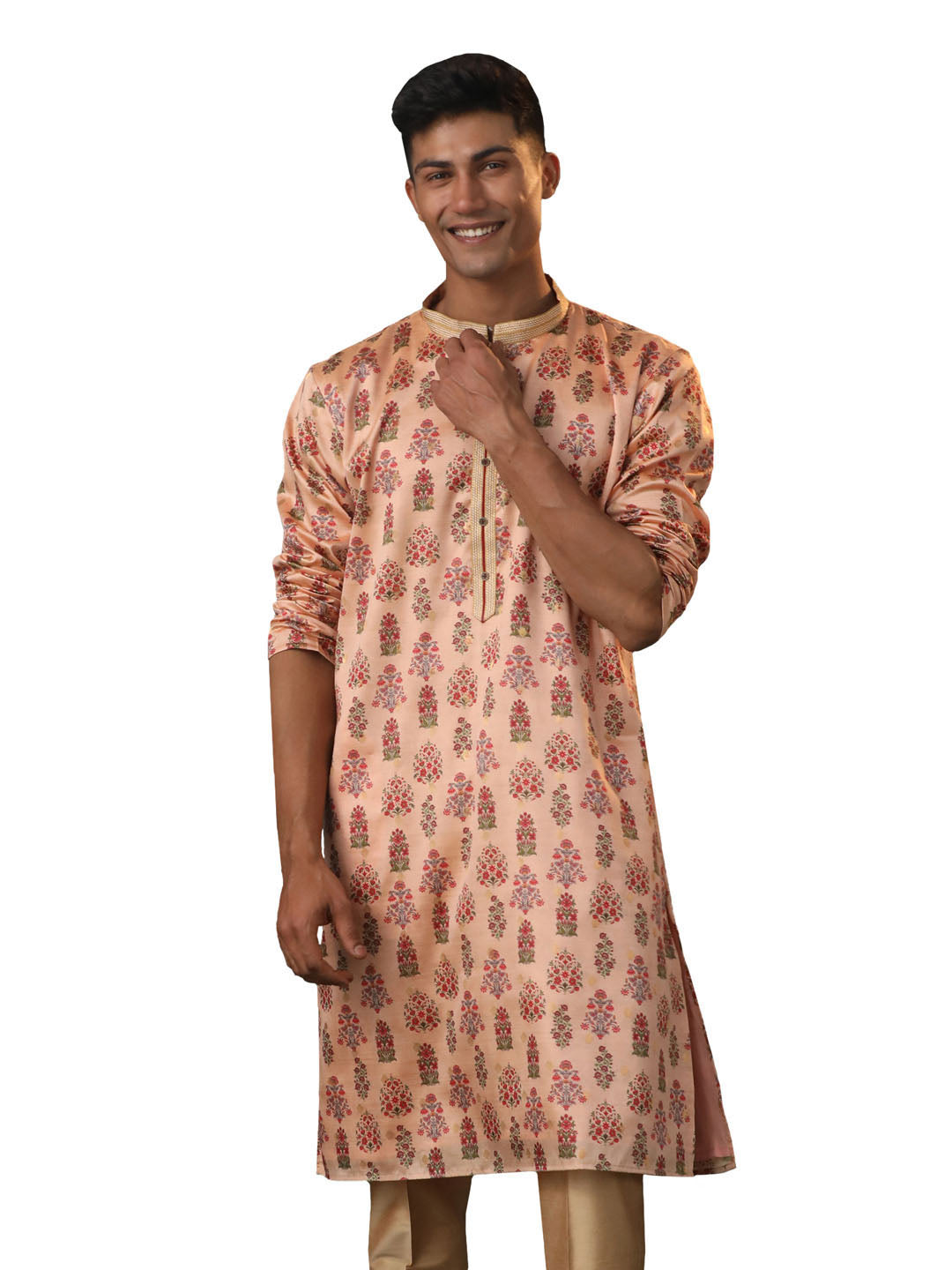 Men's Peach Silk Blend Kurta