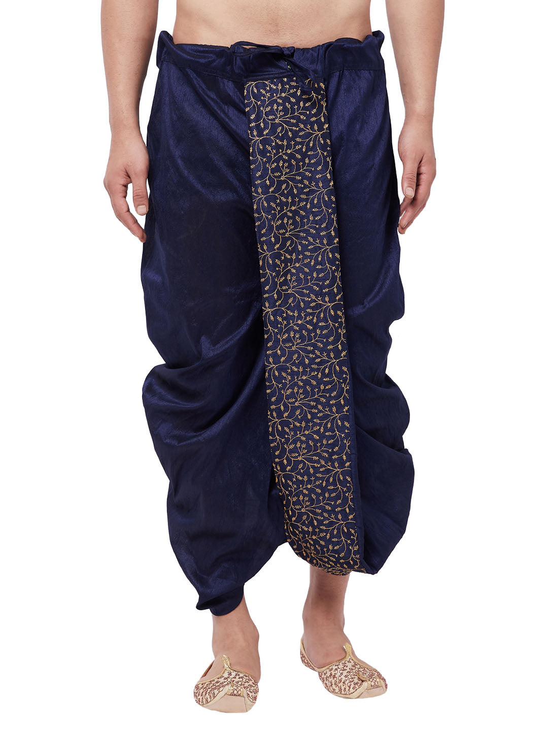 Men's Navy Blue Silk Blend Embroidered Dhoti