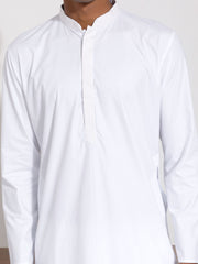 Men's White Cotton Silk Kurta Pyjama Set