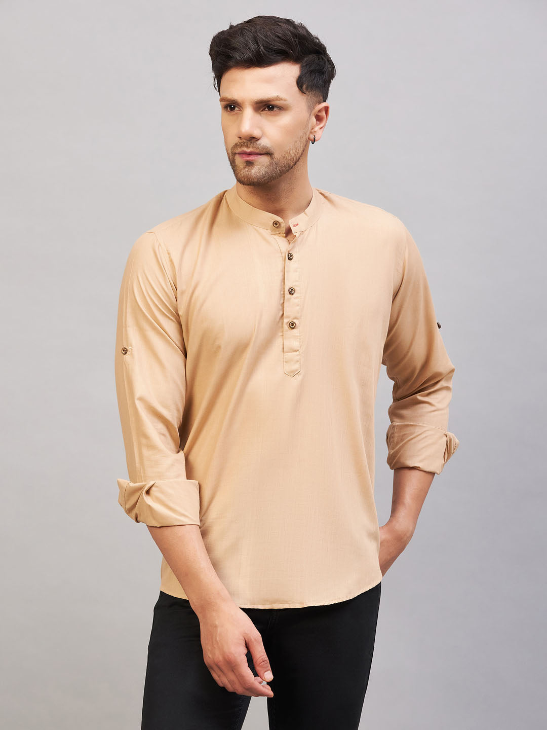 Men's Chiku Brown Cotton Blend Kurta