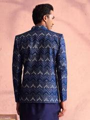 Men's Blue Silk Blend Jodhpuri