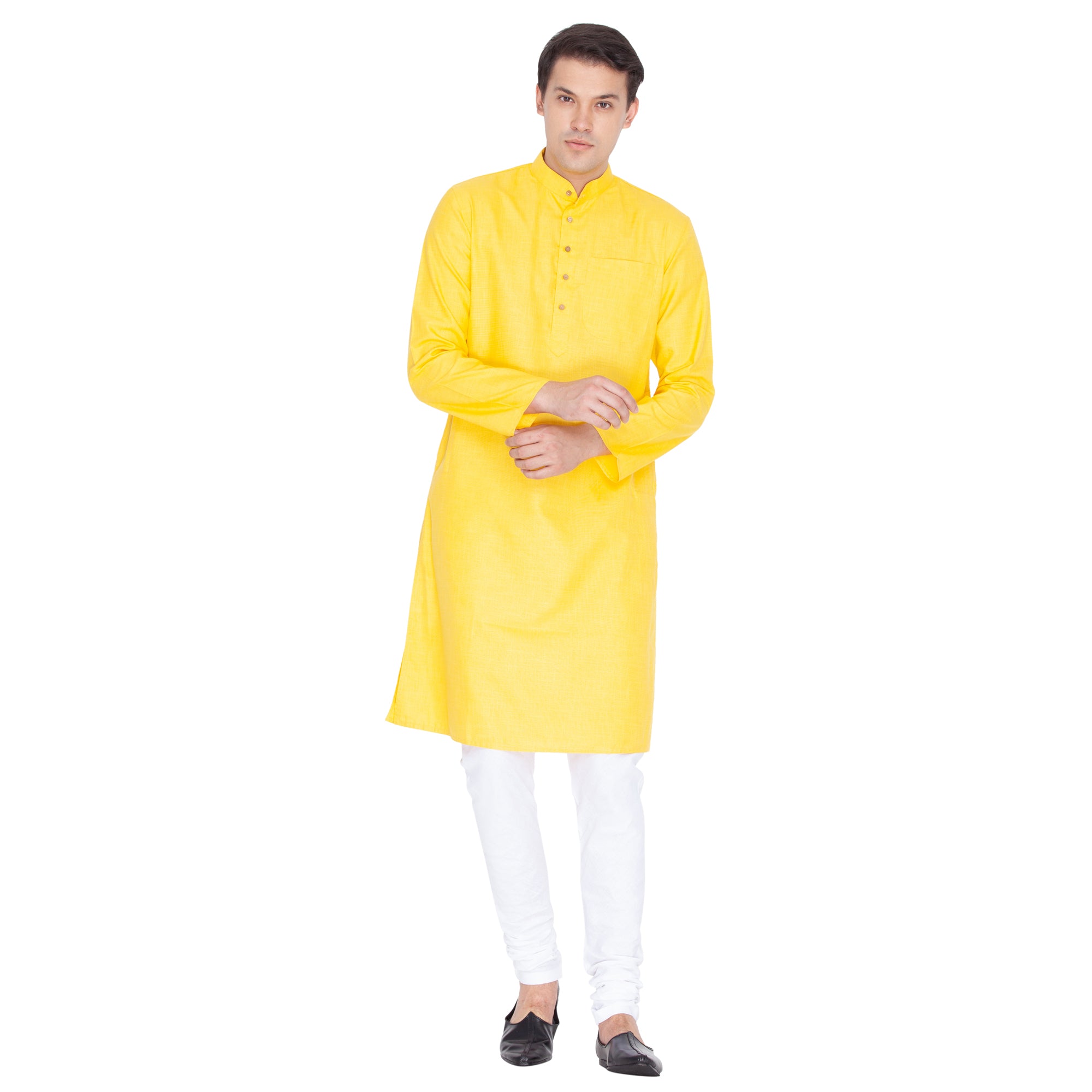 Men's Yellow Cotton Linen Blend Kurta