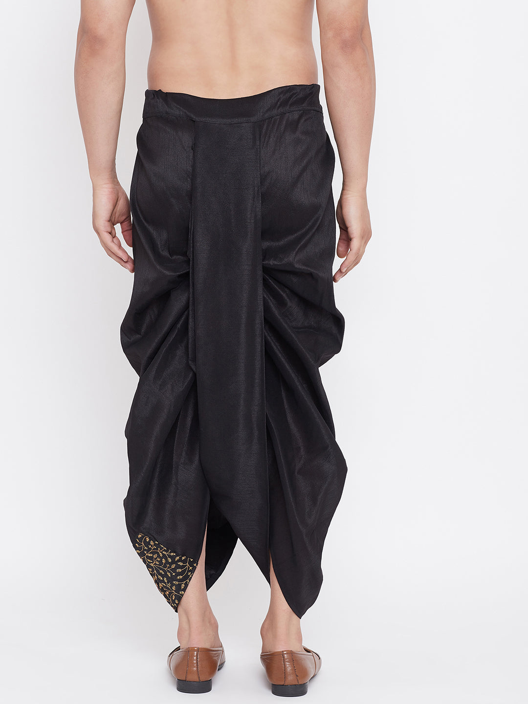 Men's Black Silk Blend Embroidered Dhoti